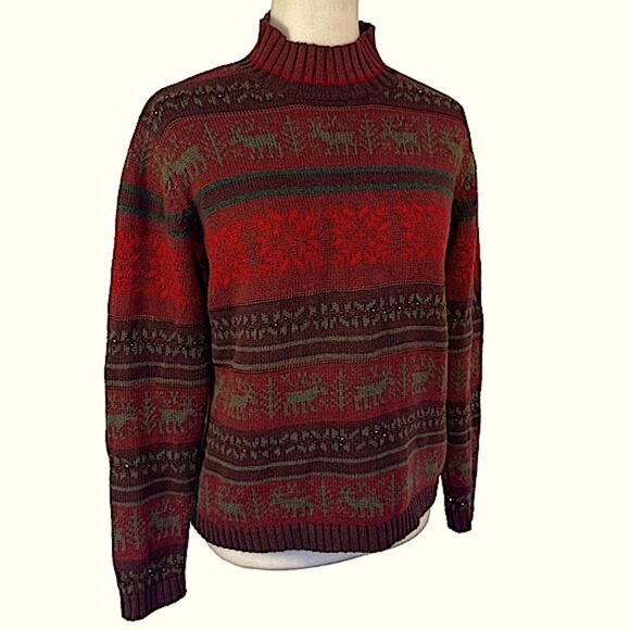 Talbots Vintage ‘90’s Beaded Fair Isle Sweater Cotton Blend Small - Picture 1 of 8